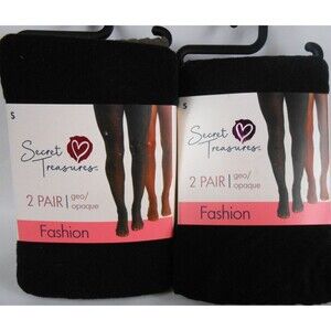 2x Secret Treasures Fashion Tights Black Geo & Brown Opaque Size Small Two Pack